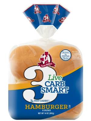 nutrition facts for 1 Bun of Hamburger Buns - Low Carb - Live Carb Smart