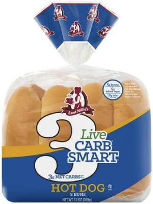 nutrition facts for 1 Bun of Hotdog Buns - Low Carb - Live Carb Smart
