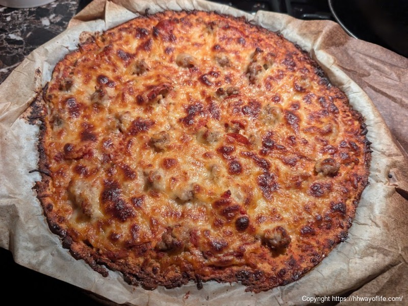 Tim's Low Carb Chicken Crust Sausage and Cheese Pizza!